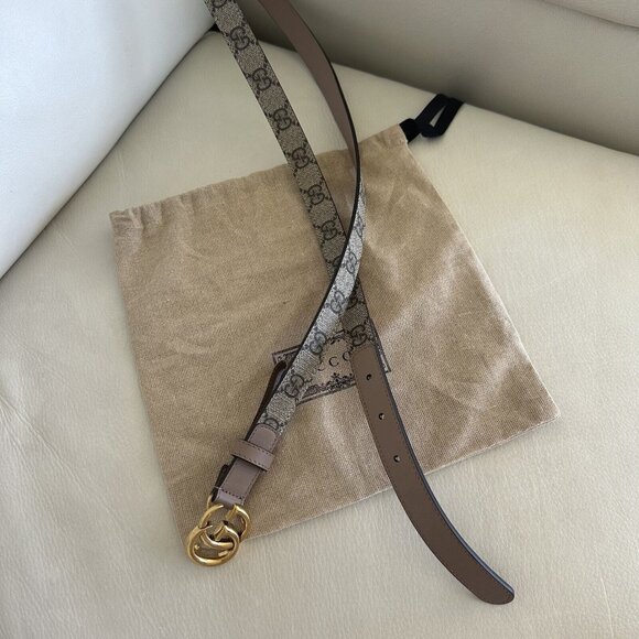 NEW GUCCI 430$ GG Marmont Belt In Beige GG Supreme & Pink Leather 110 Cm 40 In main image 5